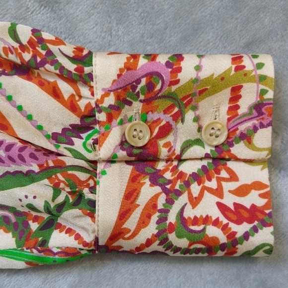 Zara Multicolor Abstract Paisley Button-Up Tie Front Cropped Blouse Colorful - Picture 10 of 11